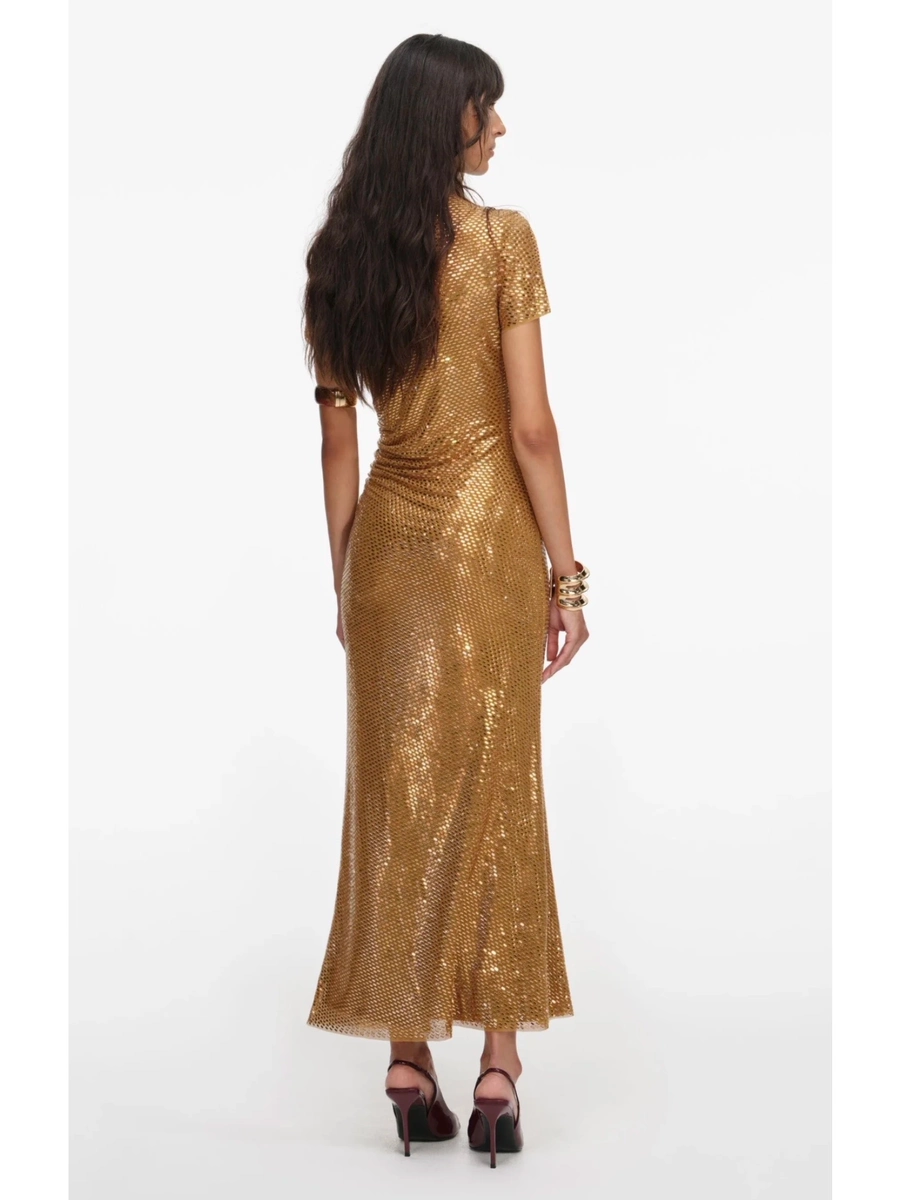 Women's Glitter Slim-Waist Bodycon Maxi French-Inspired Retro Evening Dress Formal Midi Dress for Black Tie Wedding Guest Cocktail Party Prom Date Night