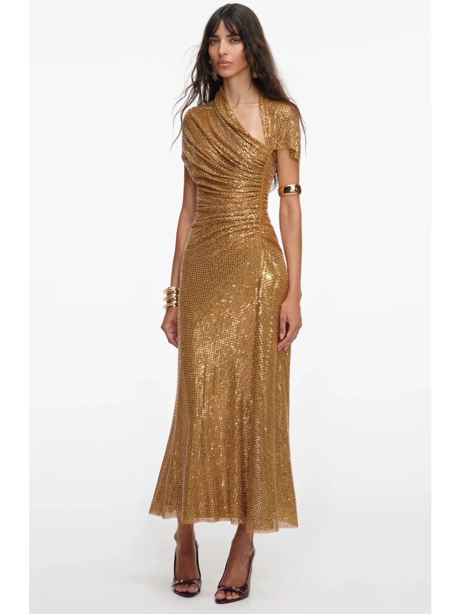 Women's Glitter Slim-Waist Bodycon Maxi French-Inspired Retro Evening Dress Formal Midi Dress for Black Tie Wedding Guest Cocktail Party Prom Date Night
