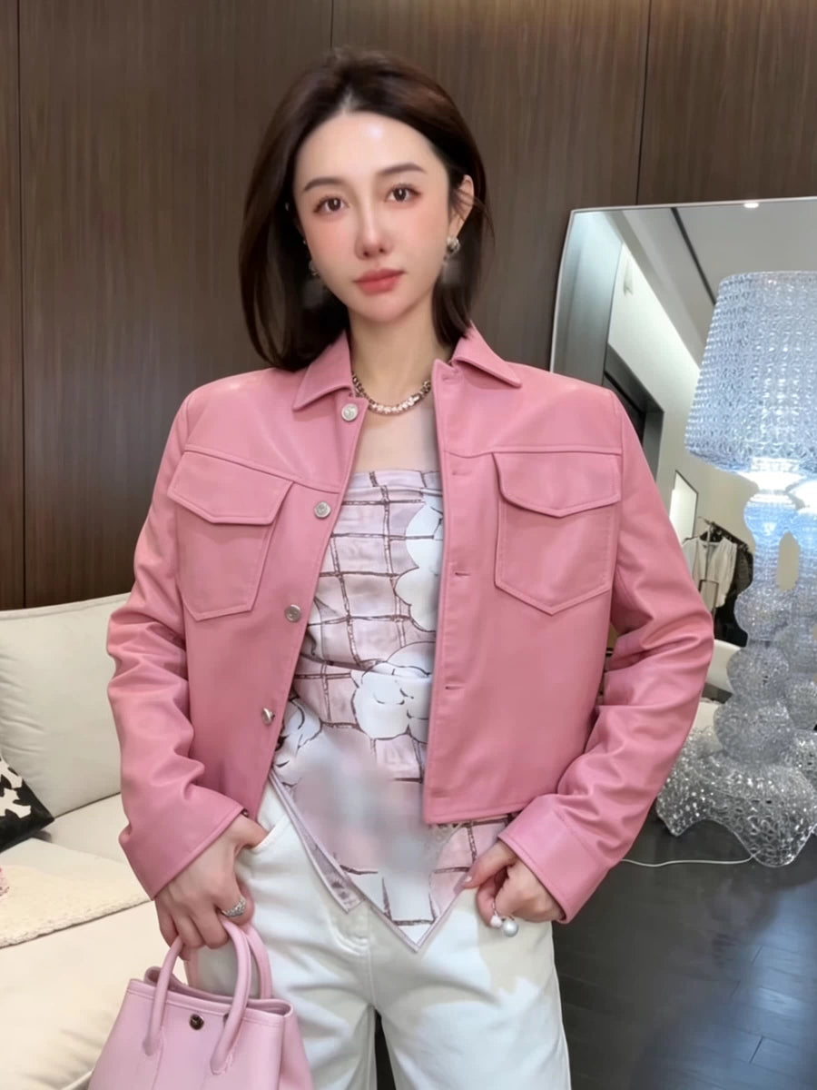 Women's Lapel Leather Petite Cropped Jacket Casual Coat for Cold Weather Fall Travel Outdoor Holiday