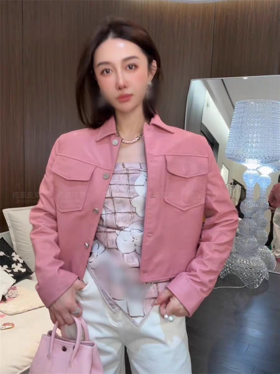 Women's Lapel Leather Petite Cropped Jacket Casual Coat for Cold Weather Fall Travel Outdoor Holiday