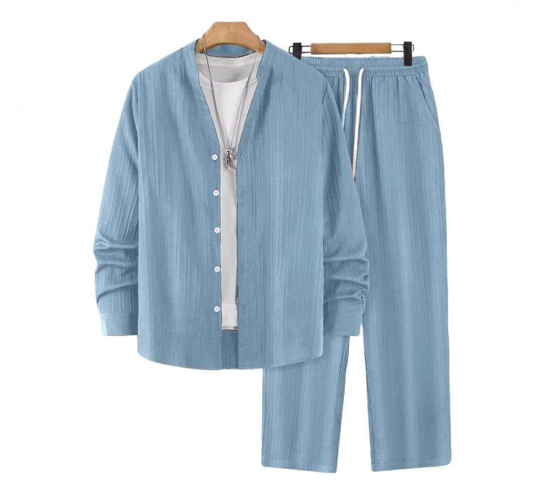 Men's Long Sleeve Casual Two-Piece Set Office Travel Weekend Vacation Outfit Matching