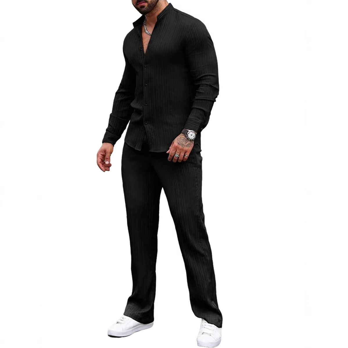 Men's Long Sleeve Casual Two-Piece Set Office Travel Weekend Vacation Outfit Matching