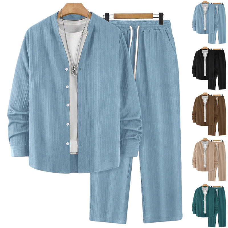 Men's Long Sleeve Casual Two-Piece Set Office Travel Weekend Vacation Outfit Matching