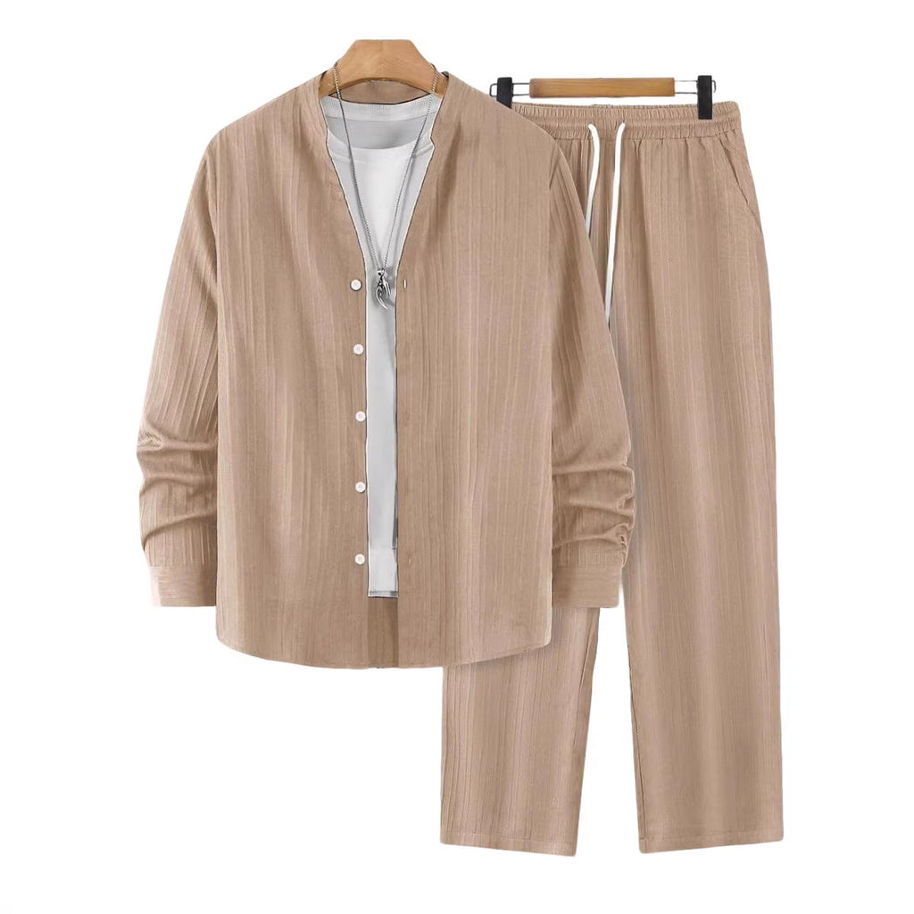 Men's Long Sleeve Casual Two-Piece Set Office Travel Weekend Vacation Outfit Matching