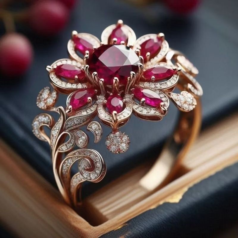 Cubic zirconia floral ring by Yoshan