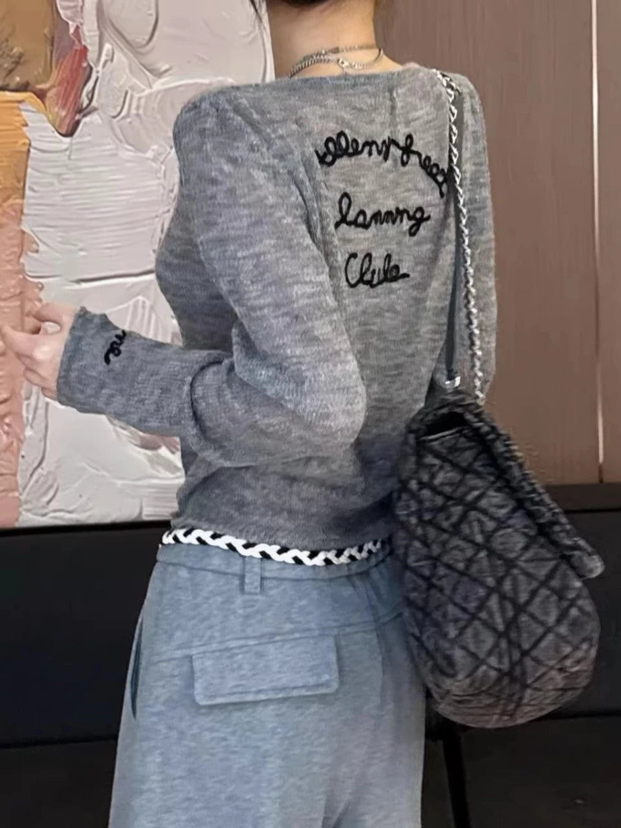 Women's Summer Knit Slim-Fit Embroidered Hoodie Cardigan Open-Front Sweatshirt Jacket for Office Outfits Fall Spring Travel Everyday Date Night