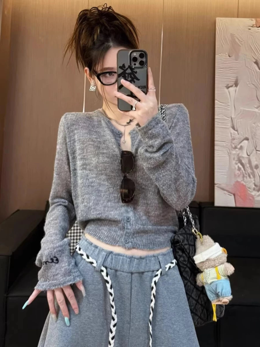 Women's Summer Knit Slim-Fit Embroidered Hoodie Cardigan Open-Front Sweatshirt Jacket for Office Outfits Fall Spring Travel Everyday Date Night