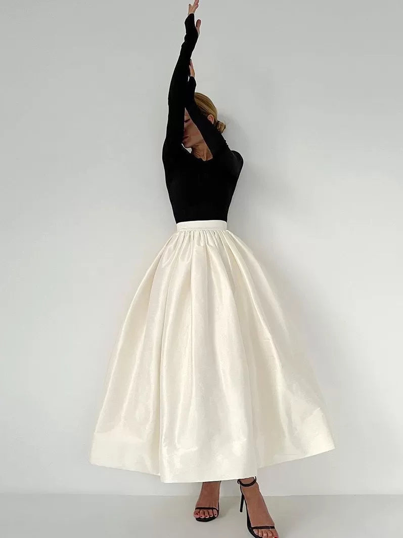 Women's Satin Flare A-line Oversized Elegant High-waist Casual Midi Skirt Everyday Fashion Style for Women