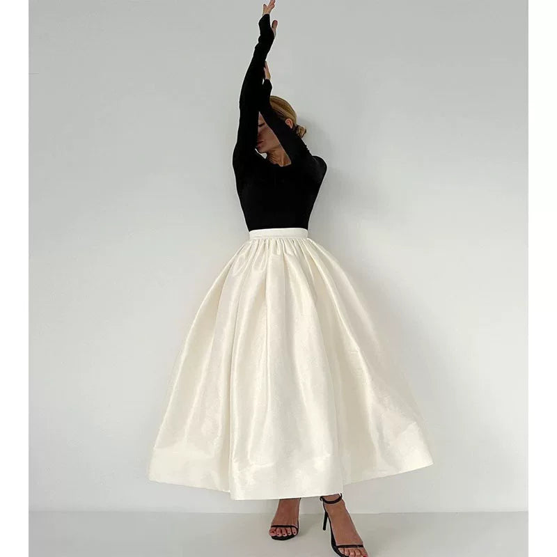 Women's Satin Flare A-line Oversized Elegant High-waist Casual Midi Skirt Everyday Fashion Style for Women