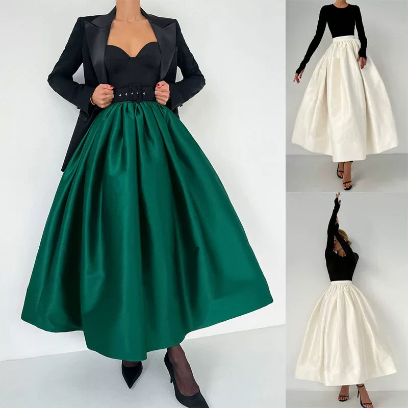 Women's Satin Flare A-line Oversized Elegant High-waist Casual Midi Skirt Everyday Fashion Style for Women
