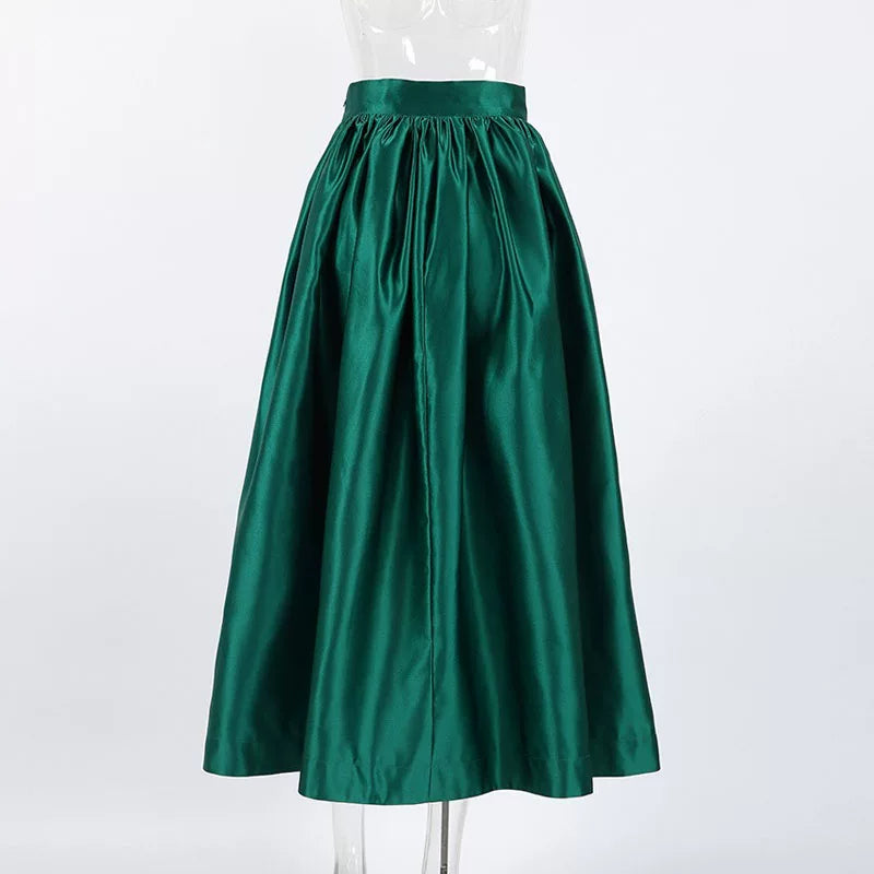 Women's Satin Flare A-line Oversized Elegant High-waist Casual Midi Skirt Everyday Fashion Style for Women