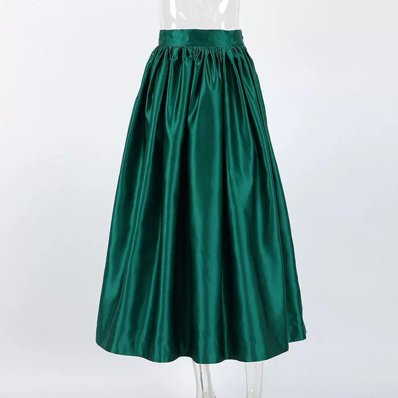 Women's Satin Flare A-line Oversized Elegant High-waist Casual Midi Skirt Everyday Fashion Style for Women