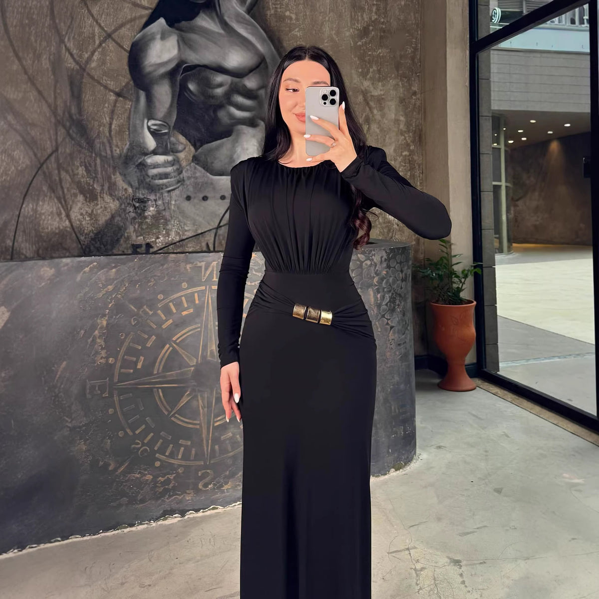Women's Fall Winter Bodycon Long Sleeve Evening Dress Formal Midi Dress Gown Party