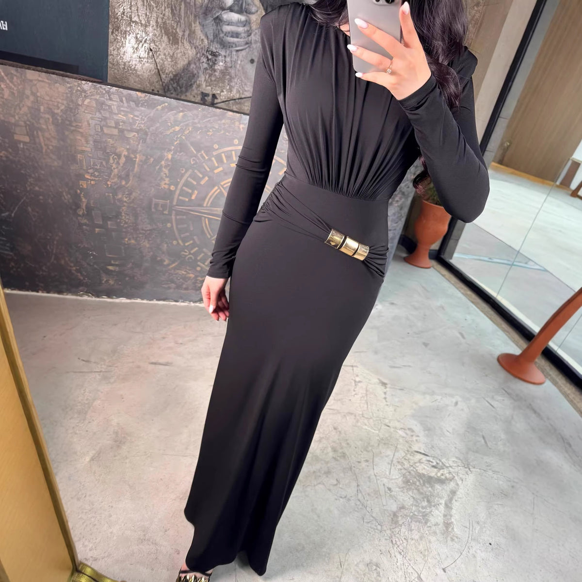 Women's Fall Winter Bodycon Long Sleeve Evening Dress Formal Midi Dress Gown Party