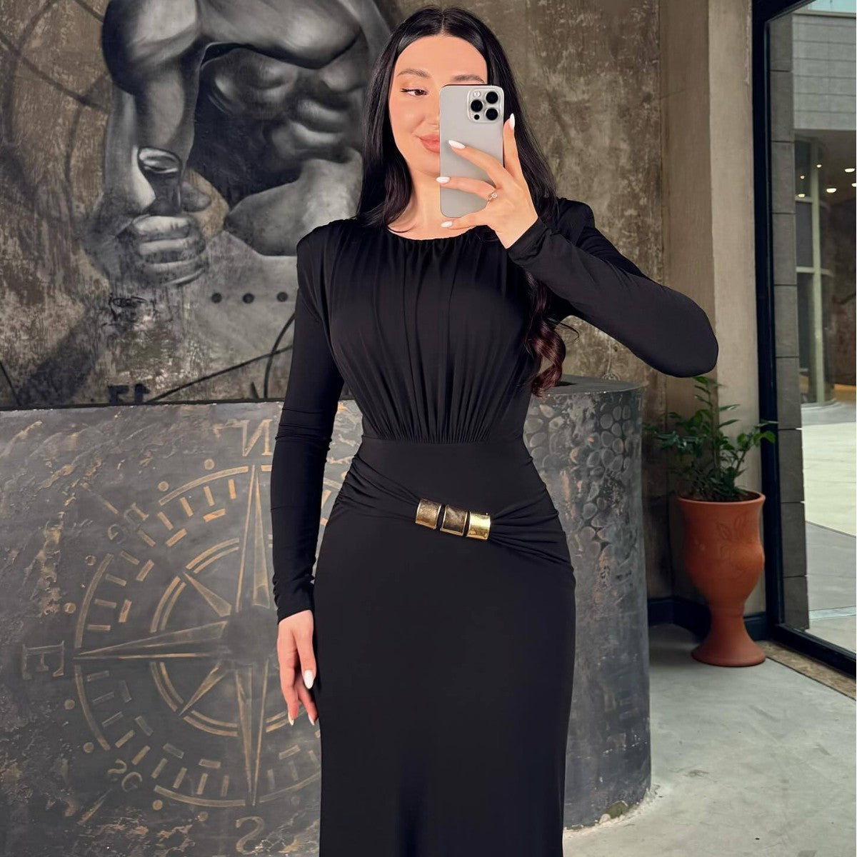 Women's Fall Winter Bodycon Long Sleeve Evening Dress Formal Midi Dress Gown Party