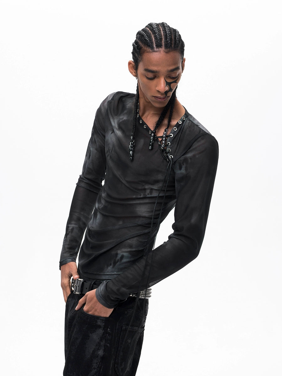 Men's Subculture Clear Slim-Fit Breathable Mesh Long Sleeve Top Fashion Blouse Shirt for Office Outfits Business Casual Streetwear
