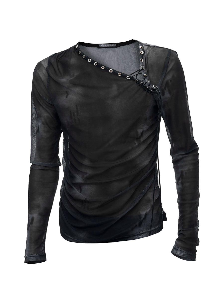 Men's Subculture Clear Slim-Fit Breathable Mesh Long Sleeve Top Fashion Blouse Shirt for Office Outfits Business Casual Streetwear