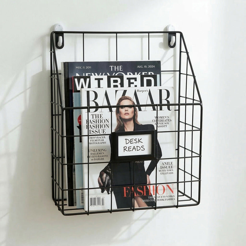 Wrought-iron Magazine Rack Wall Holder Storage Bin Home Organizer Living Room Kitchen