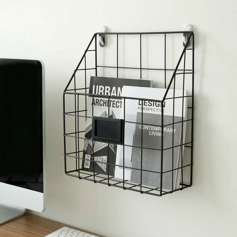 Wrought-iron Magazine Rack Wall Holder Storage Bin Home Organizer Living Room Kitchen