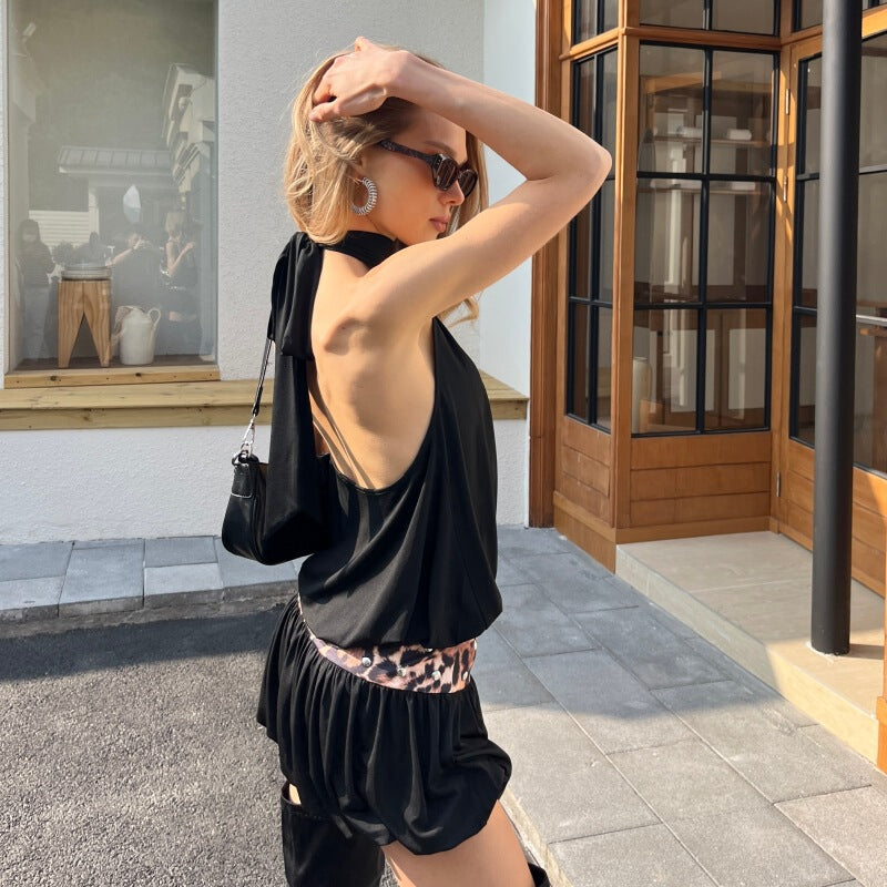 Women's Waist-Defining Studded Slim-Waist Open-Back Cutout Waist-Cinching Bubble Mini Skirt for Summer Outfits Office Weekend Everyday Date Night