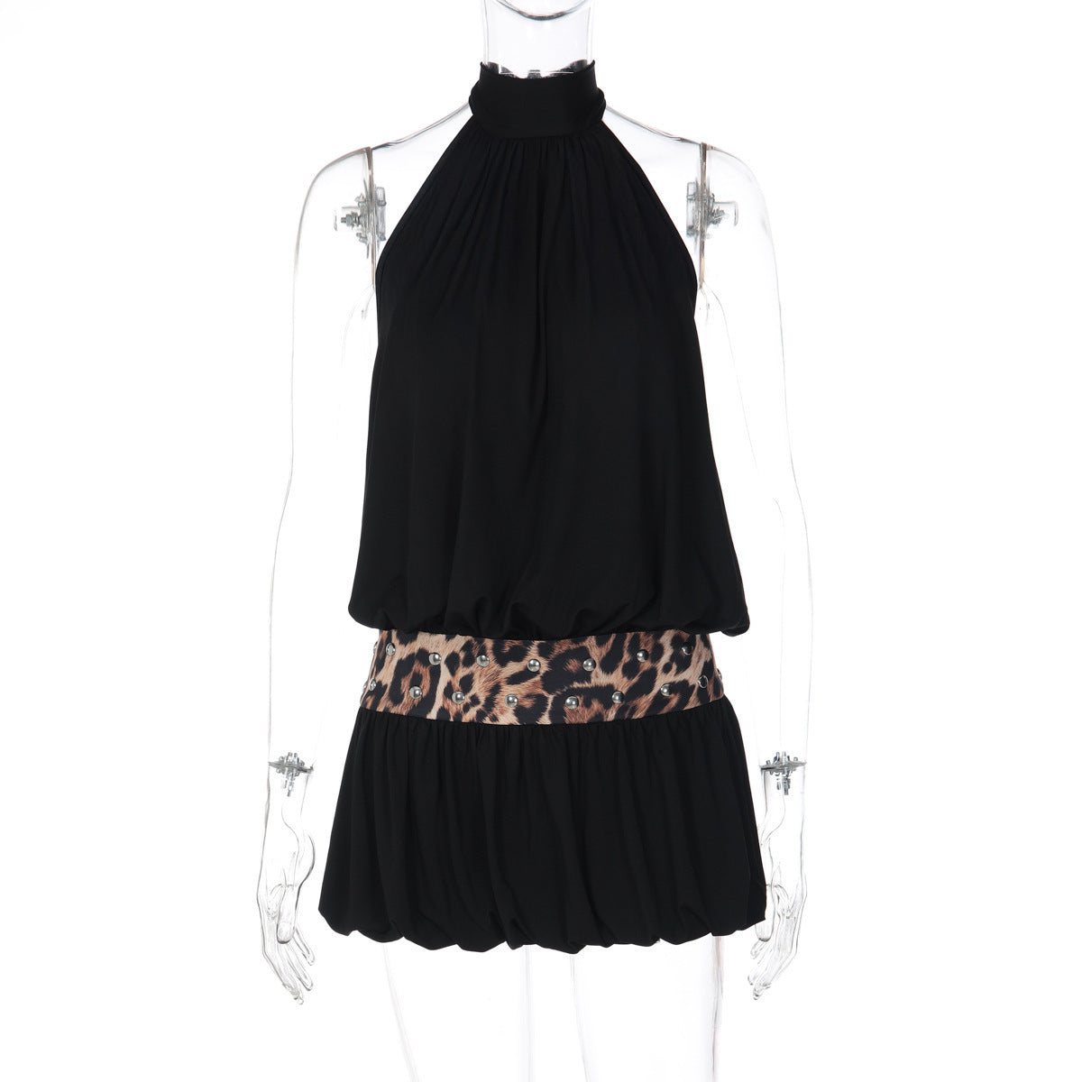 Women's Waist-Defining Studded Slim-Waist Open-Back Cutout Waist-Cinching Bubble Mini Skirt for Summer Outfits Office Weekend Everyday Date Night