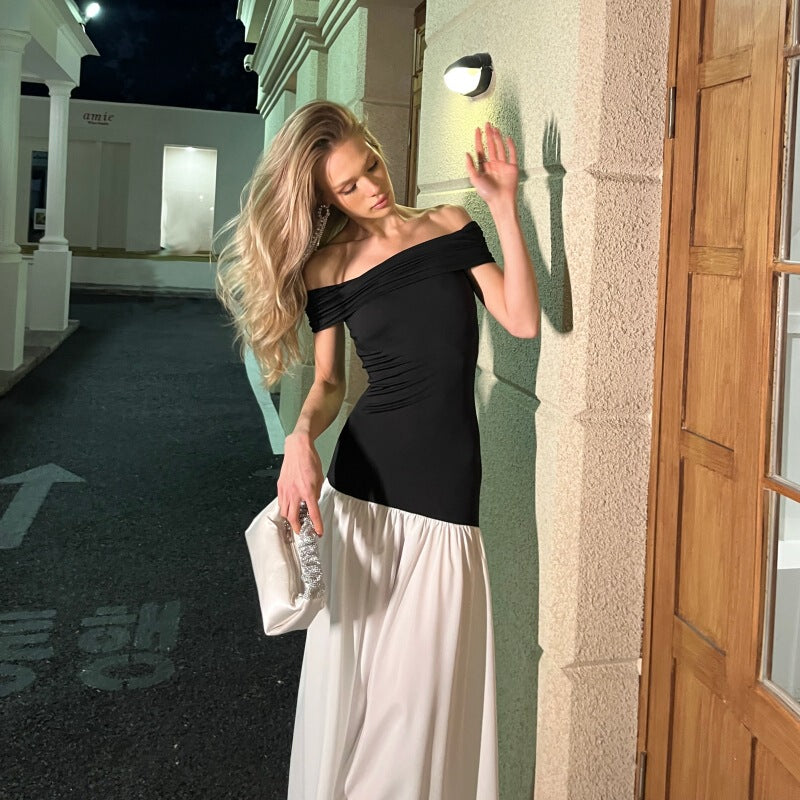 Women's Waist-Defining Slim-Waist Longline Oversized Slim-Fit Color-Block Waist-Cinching French-Inspired Maxi Dress for Beach Vacation Summer Travel Date Night
