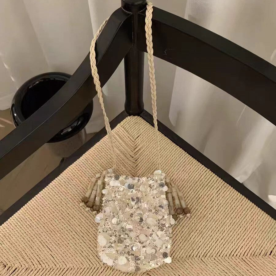 Women's Woven Handcrafted Heavy-duty Glitter Satin Bags Handbag for Work and Travel Versatile