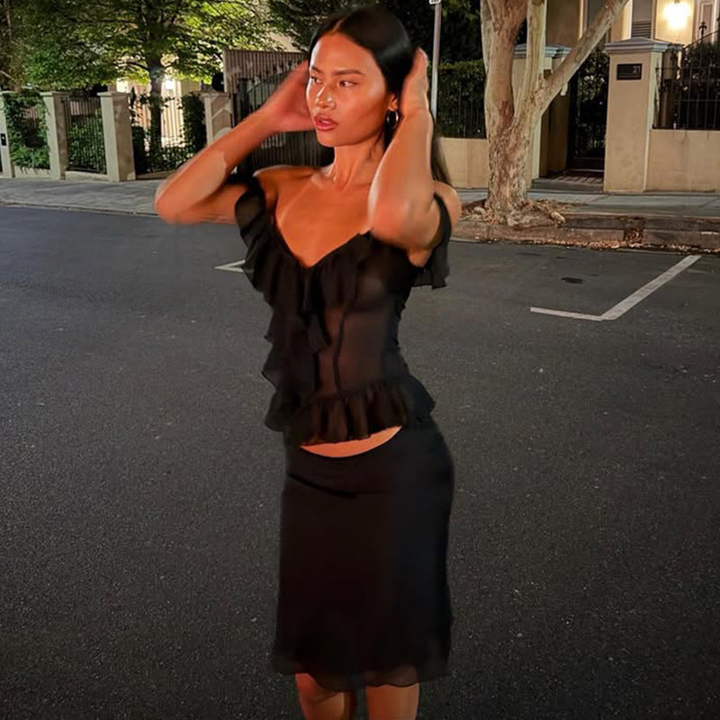Women's Waist-Defining V-Neck Slim-Waist Chiffon Ruffle Slim-Fit Cropped Waist-Cinching Top Fashion Blouse Shirt for Office Outfits Business Casual