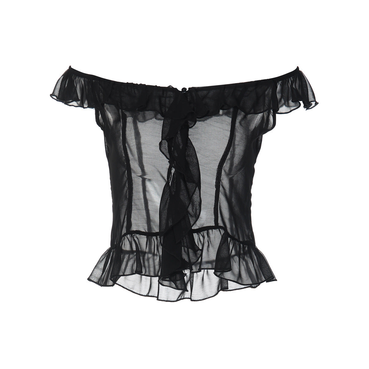 Women's Waist-Defining V-Neck Slim-Waist Chiffon Ruffle Slim-Fit Cropped Waist-Cinching Top Fashion Blouse Shirt for Office Outfits Business Casual