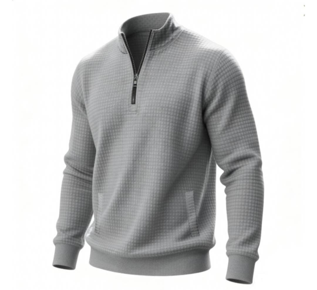 Men's Half-Zip Mandarin Collar Long Sleeve Casual Sweater Knit Pullover Top Office