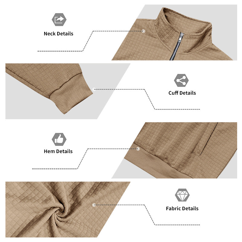 Men's Half-Zip Mandarin Collar Long Sleeve Casual Sweater Knit Pullover Top Office