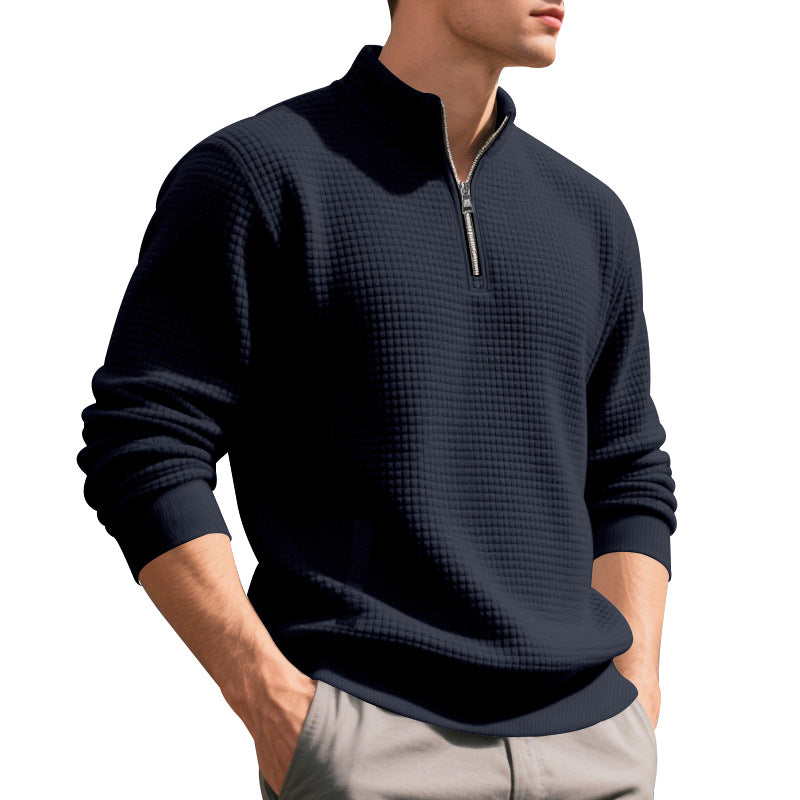 Men's Half-Zip Mandarin Collar Long Sleeve Casual Sweater Knit Pullover Top Office