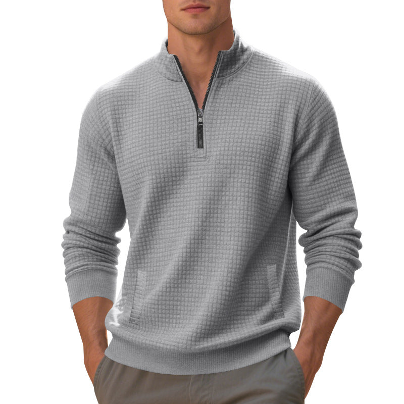 Men's Half-Zip Mandarin Collar Long Sleeve Casual Sweater Knit Pullover Top Office