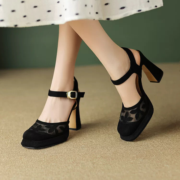 Women's Platform Leather Closed Toe Block Heel High Heel Cutout French-Inspired Retro Sandals for Summer Weddings Beach Vacation Everyday Wear