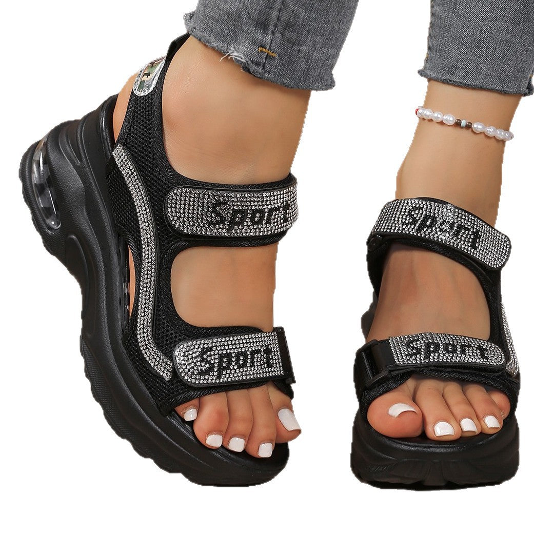 Women's Summer Chunky Sole Crystal Wedge Plus Size Beach Casual Sandals Vacation