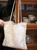 Women's Glitter White Lace Office Designer Vacation French-inspired Workwear Tote Bag Shoulder Crossbody Purse Work Travel Everyday Purse