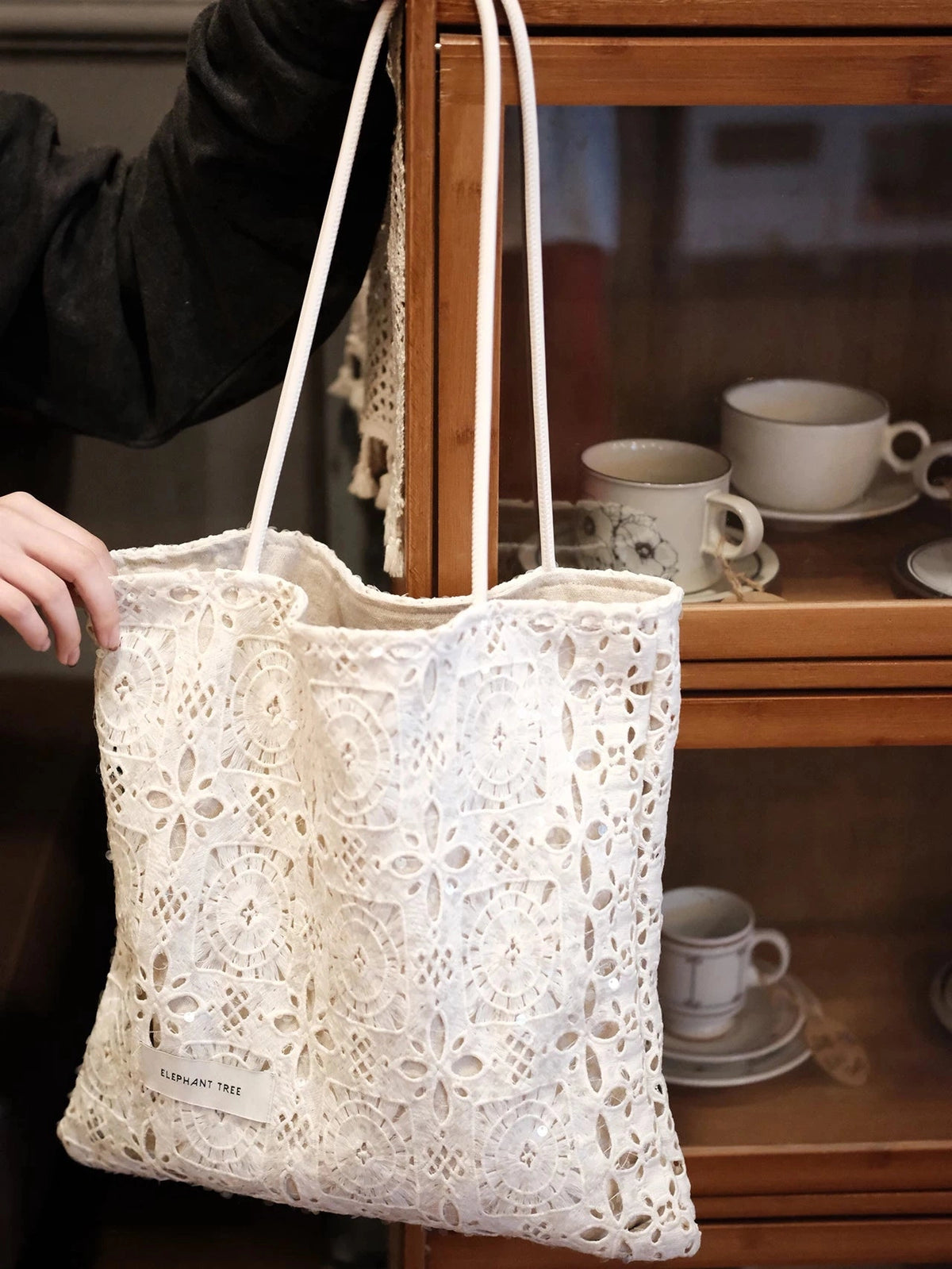 Women's Glitter White Lace Office Designer Vacation French-inspired Workwear Tote Bag Shoulder Crossbody Purse Work Travel Everyday Purse