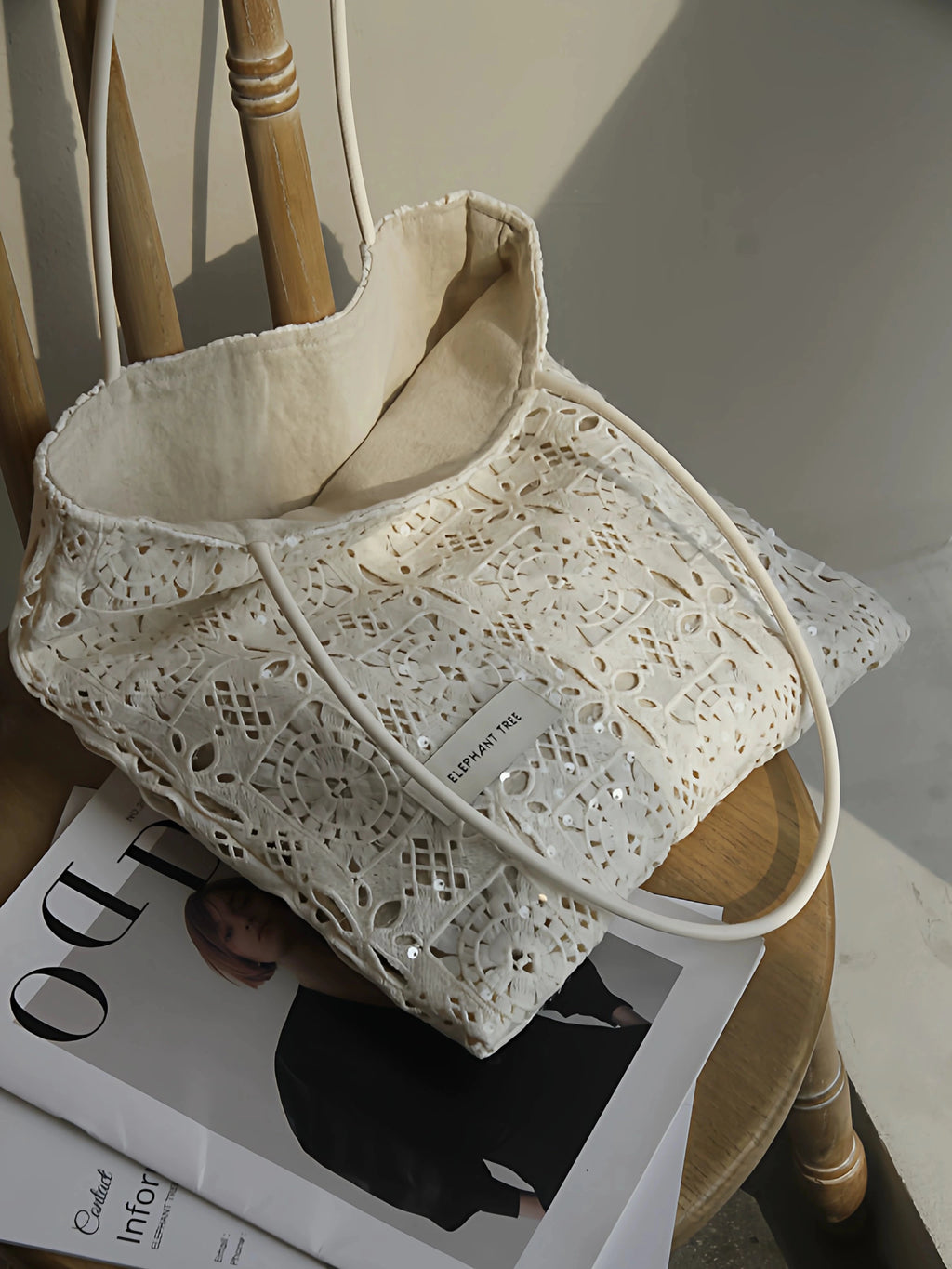 Women's Glitter White Lace Office Designer Vacation French-inspired Workwear Tote Bag Shoulder Crossbody Purse Work Travel Everyday Purse