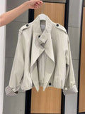 Women's Double-Breasted Office Mandarin Collar Petite Oversized Cropped Workwear Trench Coat for Fall Layering Travel Holiday Date Night Fall Winter