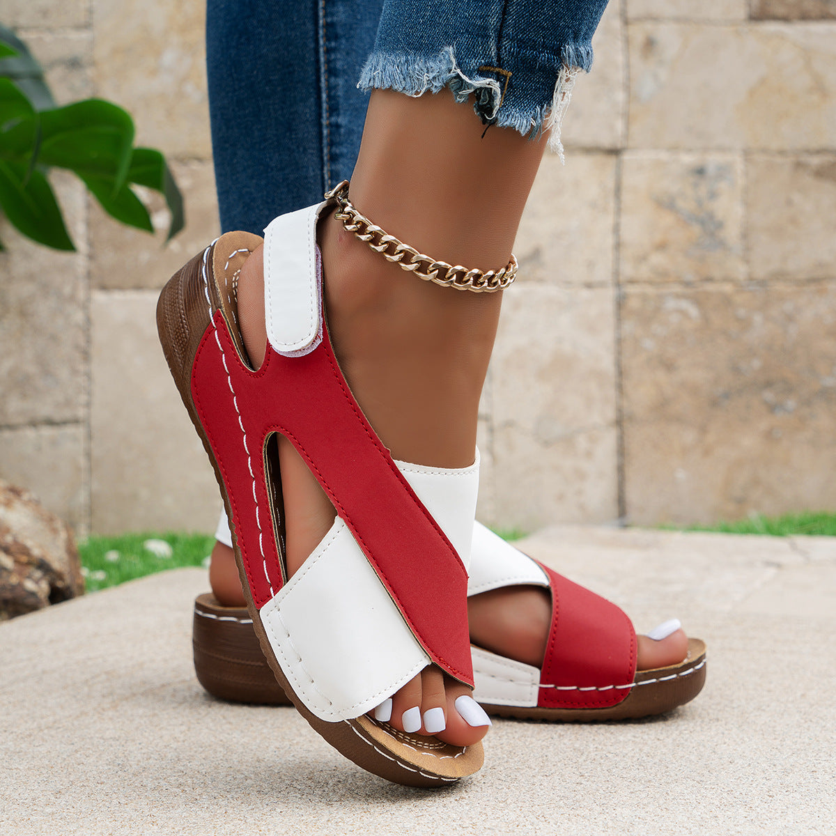 Women's Chunky Sole Open Toe Beach Roman Casual Sandals Heeled Sandals