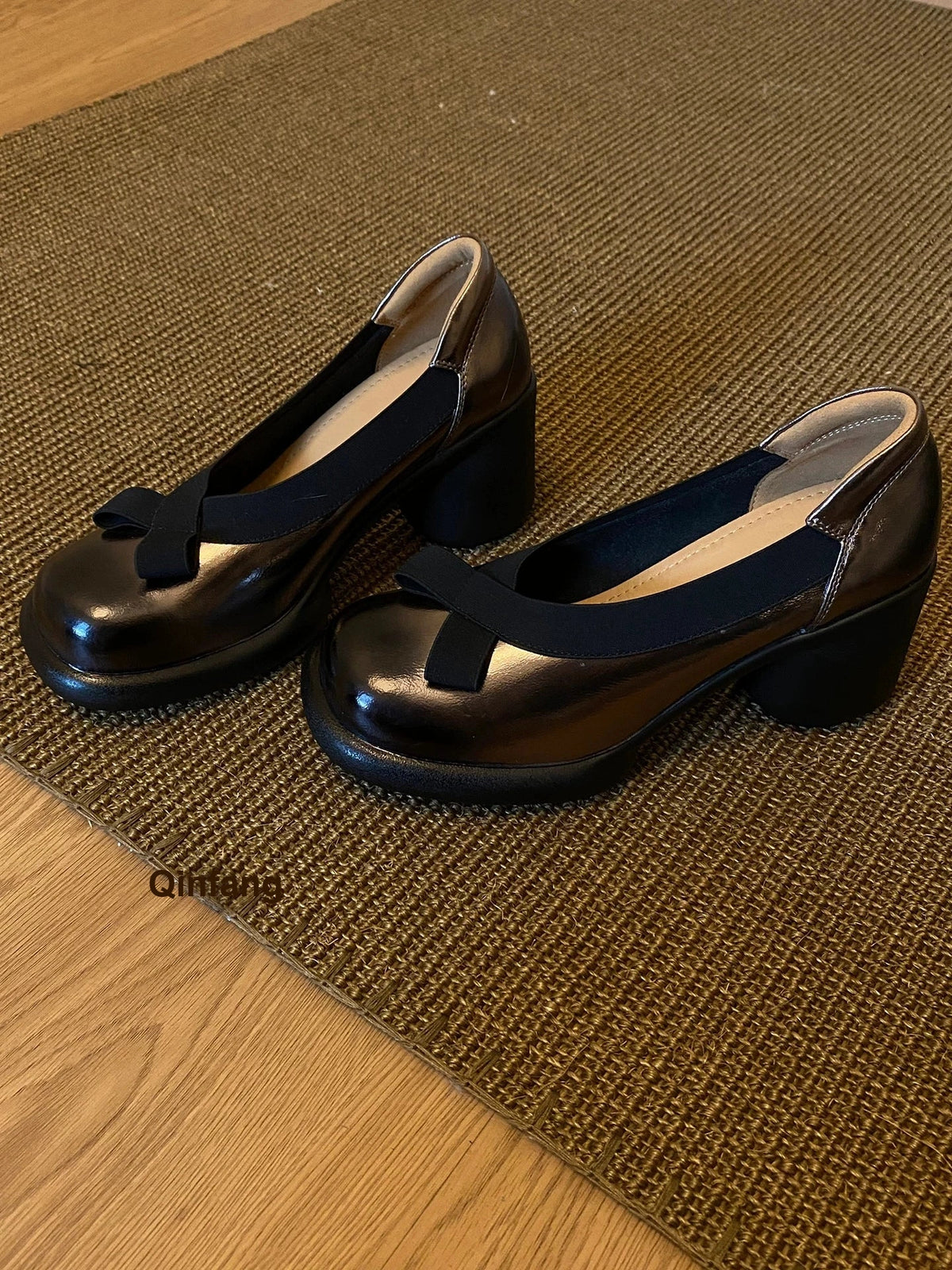 Chunky Sole Leather Petite Pumps for Women