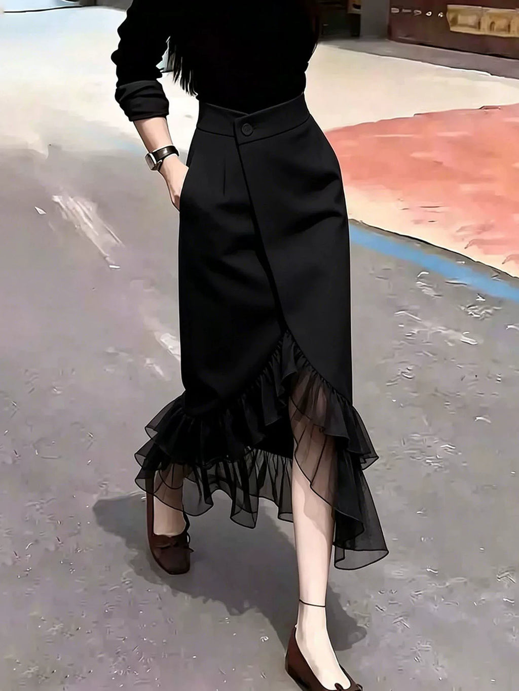 Women's Black Mermaid Breathable Mesh Midi Skirt for Summer Outfits Office Weekend Everyday Date Night