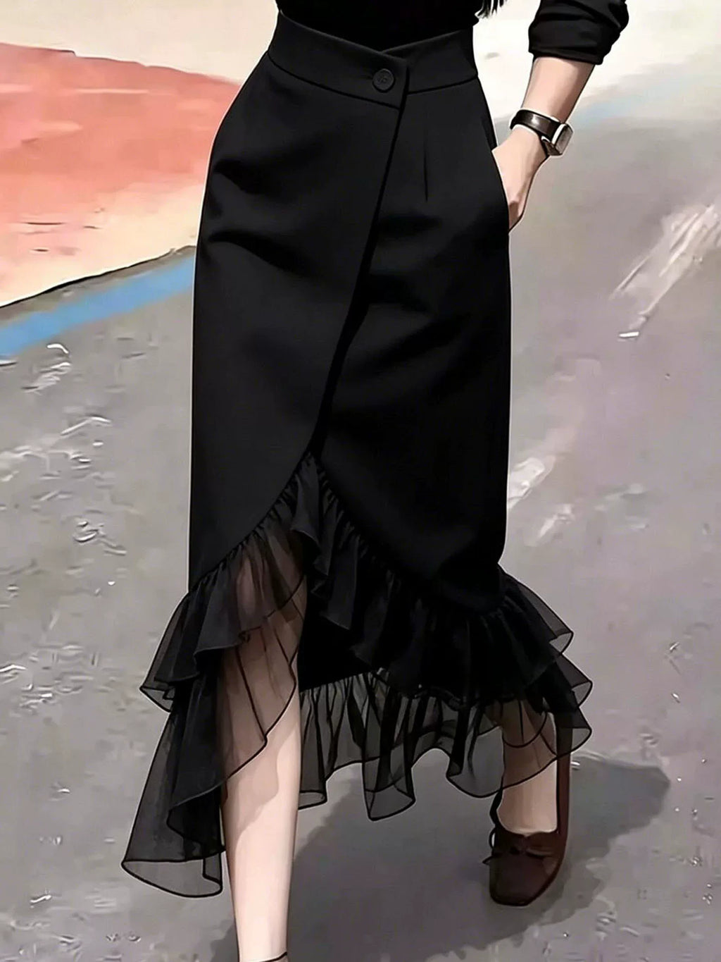 Women's Black Mermaid Breathable Mesh Midi Skirt for Summer Outfits Office Weekend Everyday Date Night