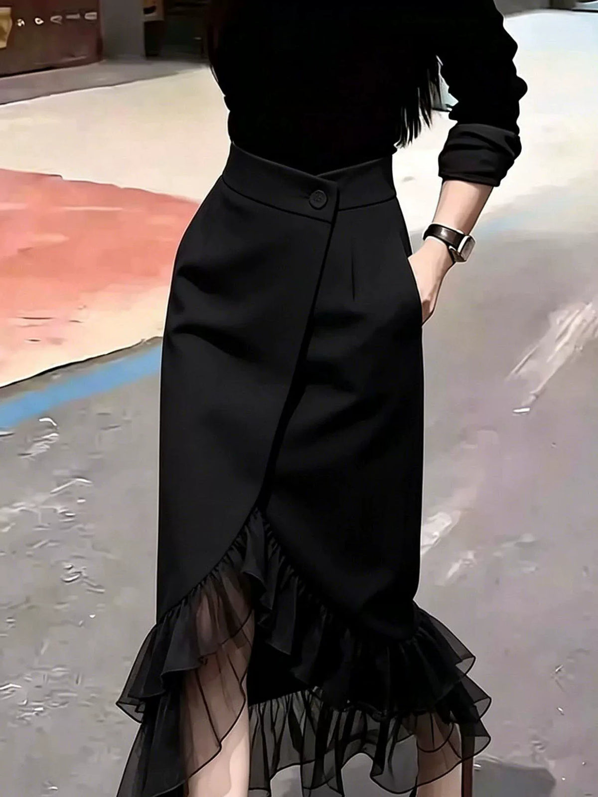 Women's Black Mermaid Breathable Mesh Midi Skirt for Summer Outfits Office Weekend Everyday Date Night