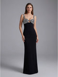 Women's Black Slim-Fit Crystal Party Evening Dress Formal Midi Dress Tie for Wedding Guest Cocktail Prom Date Night Holiday Party