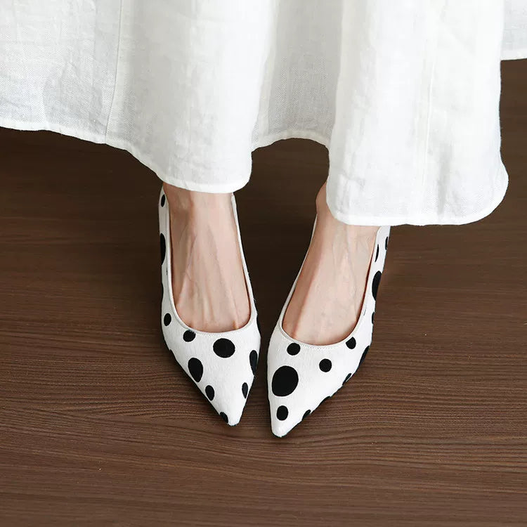 Women's Polka-Dot Office Leather Pointed Toe High Heel French-Inspired Workwear Pumps Closed-Toe Dress Heels Wedding Guest Cocktail Party