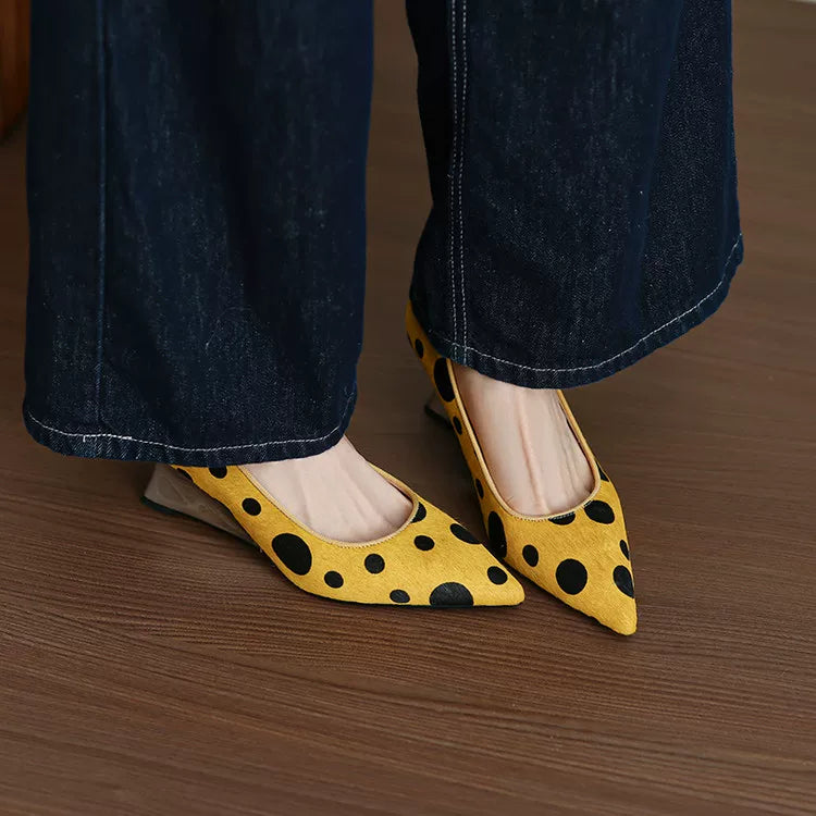 Women's Polka-Dot Office Leather Pointed Toe High Heel French-Inspired Workwear Pumps Closed-Toe Dress Heels Wedding Guest Cocktail Party