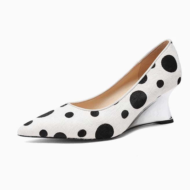 Women's Polka-Dot Office Leather Pointed Toe High Heel French-Inspired Workwear Pumps Closed-Toe Dress Heels Wedding Guest Cocktail Party
