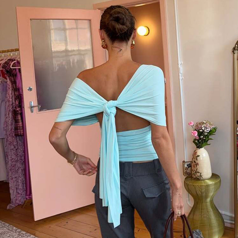 Women's V-Neck Summer Open-Back High-Waist Cropped Knit Shawl for Office and Travel Evening Gift Holiday Gift