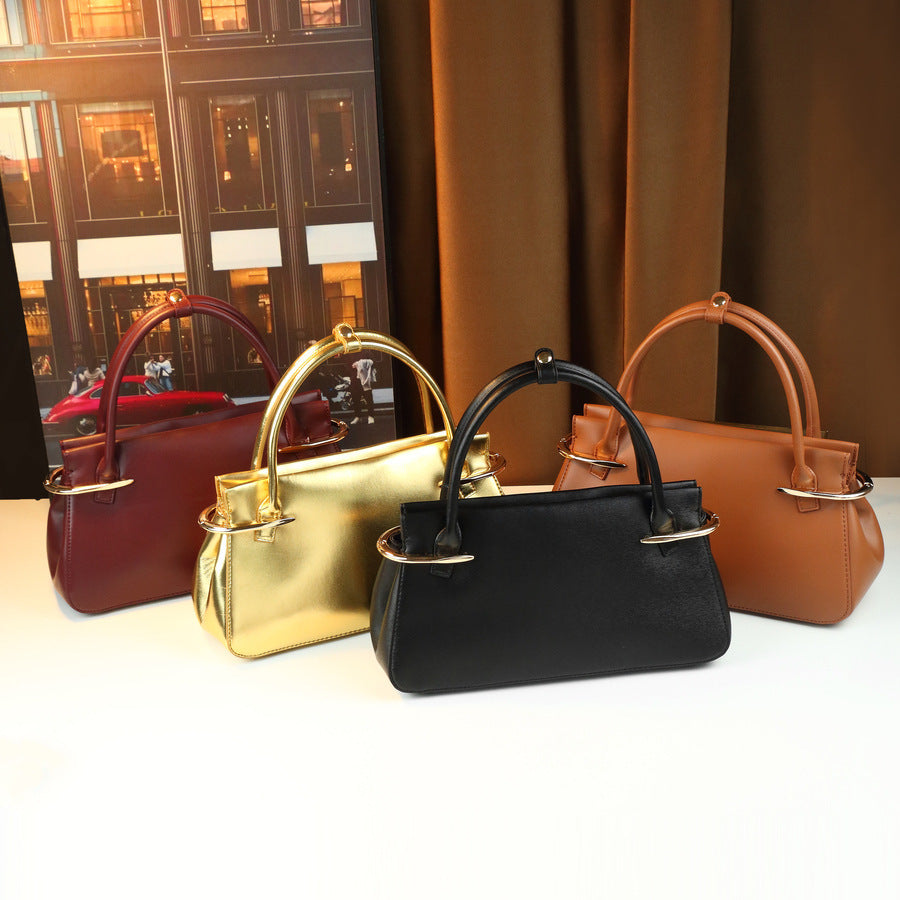 Women's Shell Metal Korean-style Retro Boston Bag Hobo for Everyday Use Travel Work Versatile Office School